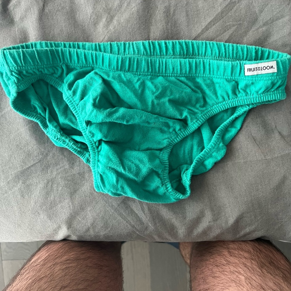 Fruit of the Loom green bikini briefs, worn used.